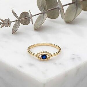 NEW Evil Eye Protection Ring, Delicate ring with Blue CZ, Size 7